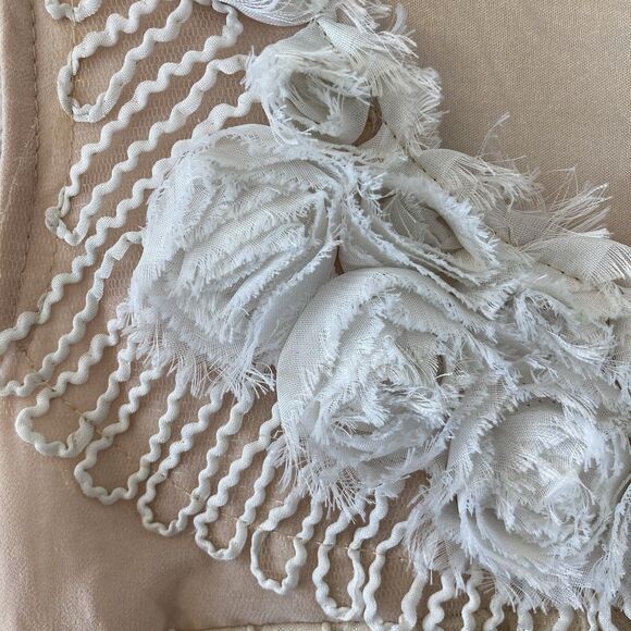 Forla Paris Women's Mini Dress Tan Floral Embellished Textured Shift Sz Sm Boho - Picture 7 of 16